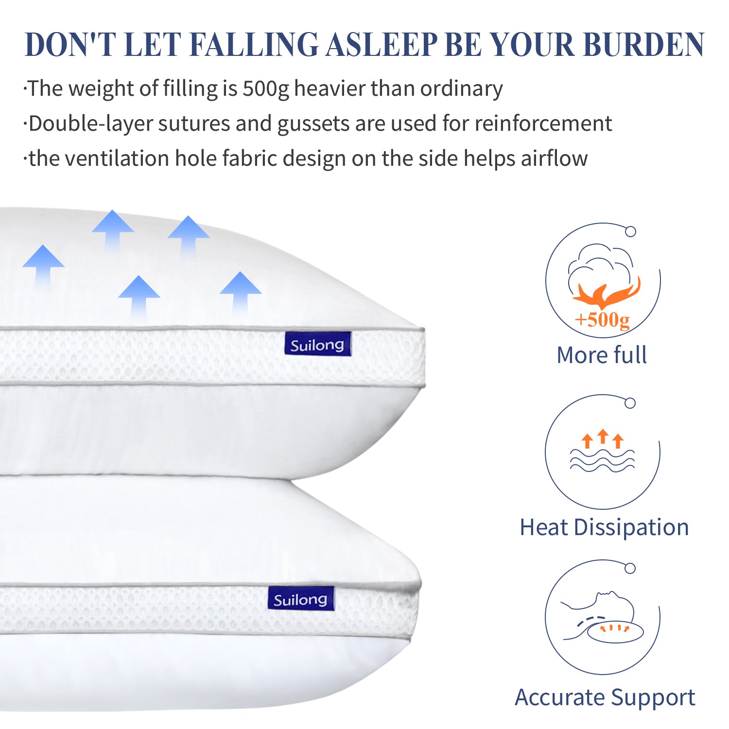 Suilong Sweetdream Adjustable Fiber Filled Hotel Pillows with Zipper